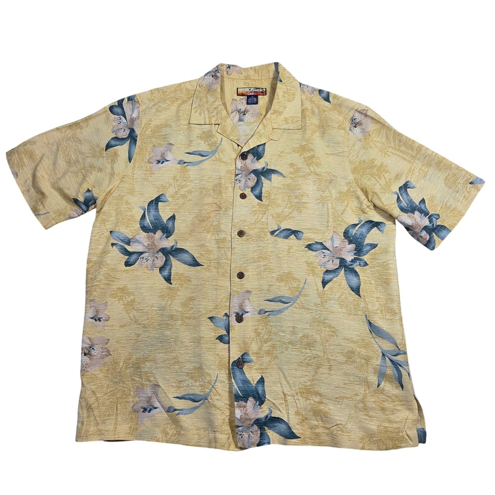 Havana Jacks Cafe‎ Mens M Silk Hawaiian Shirt Aloha Tropical Floral Button Up